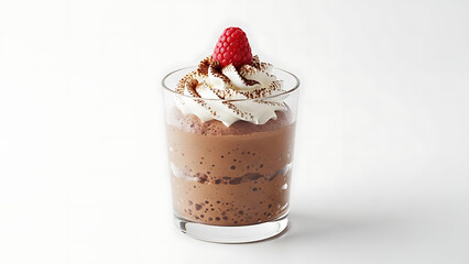 Delicious chocolate mousse dessert topped with whipped cream and a fresh raspberry