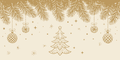 Christmas Gradient gold Christmas vector with elegant pine branches and festive shimmer, a luxurious holiday design.