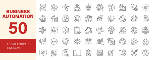 Business automation icon set. Editable line icons. Vector illustration.