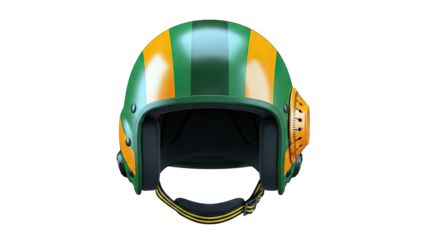 Green and Yellow Pilot Helmet Isolated on White Background