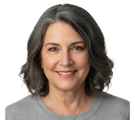 PNG. portrait of a young mature senior woman. portrait of a senior middle aged woman on transparent background.
