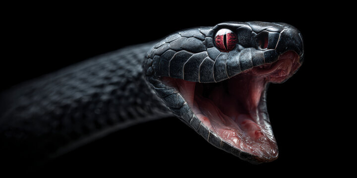 Black Venomous Snake Attack Close-Up &ndash; AI Generative