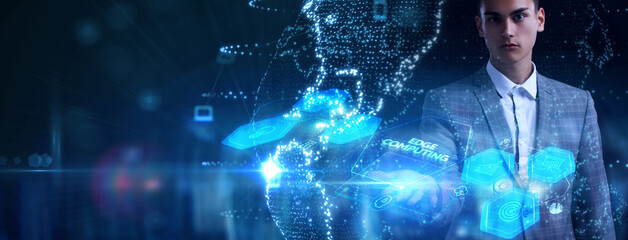 Edge computing modern IT technology on virtual screen. Business, technology, internet and networking concept.