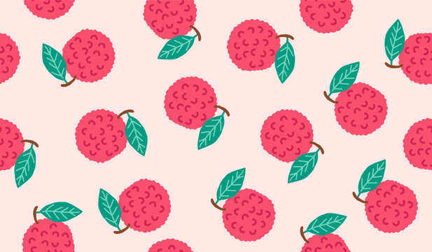 Cute lychee fruits pattern background vector design