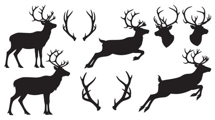 Collection of deer silhouettes with antlers on