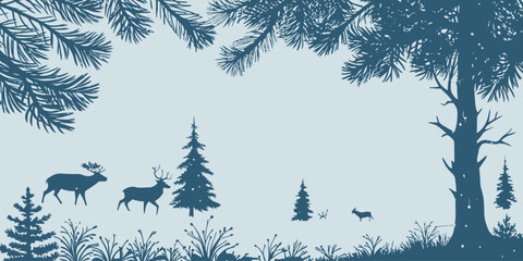 Christmas Winter woodland theme featuring illustrated animal silhouettes and charming natural elements for holidays