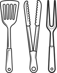 BBQ Grill Utensils Line Art Illustration.