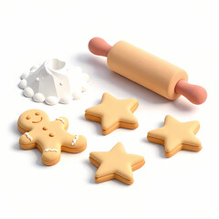 Low Poly Clay Model Christmas Baking Scene Isometric Illustration.