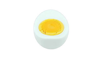 Hard-boiled egg cut in half on white background