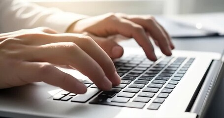 Hands typing on laptop keyboard close up communication technology - Powered by Adobe