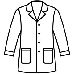 Naklejka premium Medical Lab Coat Vector Icon Black White. Professional medical laboratory coat technical fashion flat illustration with notched collar, button closure and patch pockets. Perfect for healthcare, medica