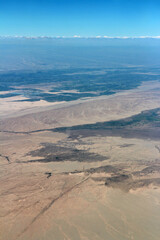 Dramatic landscape of China’s Gansu Province from the airplane's window