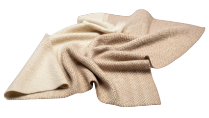 Beige herringbone wool blanket isolated on transparent background