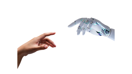 Human Hand Reaching to Robot Hand - Artificial Intelligence and Future Technology Concept