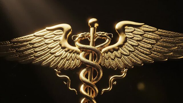 A golden caduceus symbolizing health and healing in an elegant design.