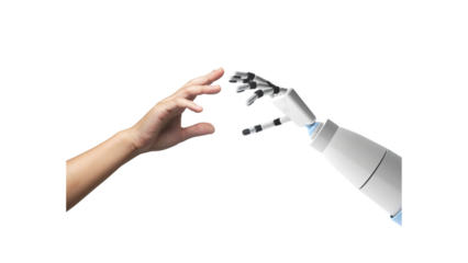 Human Hand Reaching to Robot Hand - Artificial Intelligence and Future Technology Concept