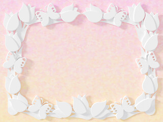 白いチューリップと蝶の3DCGフレーム