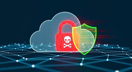 Cloud Security Cyber Attack Protection Digital Lock Shield.
