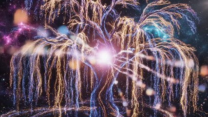 A glowing tree in a cosmic setting, radiating vibrant light and energy. - Powered by Adobe