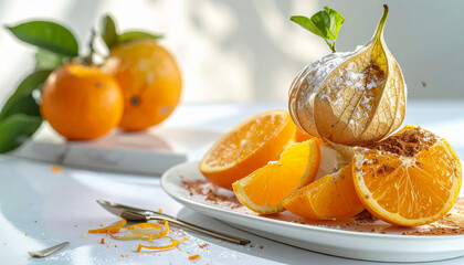 Tangerines in a glass bowl with orange plate