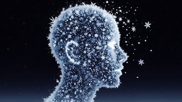 A digital art illustration of a 3d human head silhouette featuring binary code and a glowing brain concept to symbolize technology and science - Powered by Adobe