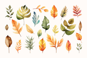 Set of Hand-Painted Watercolor Floral Leaves and Botanical Elements: Elegant Foliage Clipart Collection for Invitations, Branding, Packaging, Wedding Design, Scrapbooking and Creative Projects