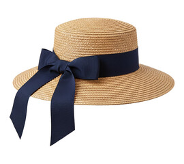 PNG. straw hat with bow. Ribboned hat on transparent background.