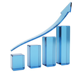 PNG. business graph with arrow. Blue bar graph with arrow isolated on transparent background business growth chart financial success.