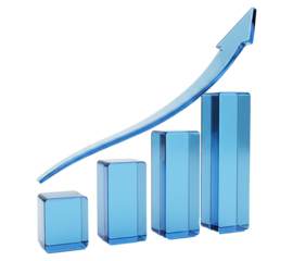 PNG. business graph with arrow. Blue bar graph with arrow isolated on transparent background business growth chart financial success.