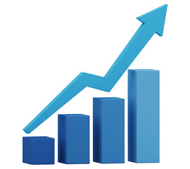 PNG. business graph with arrow. Blue bar graph with arrow isolated on transparent background business growth chart financial success.