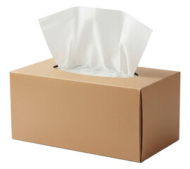 PNG. empty open cardboard box. Brown tissue box with white tissues on transparent background.