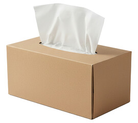 PNG. empty open cardboard box. Brown tissue box with white tissues on transparent background.