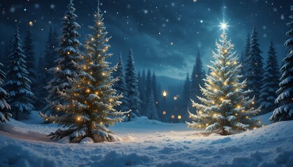 Obraz premium “Festive Christmas background with glowing lights, sparkling snow, holiday decorations and warm seasonal cheer.”