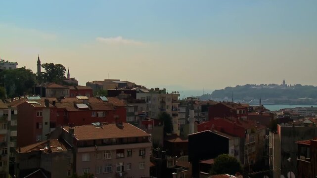 Historic Beyoglu Buildings with Topkapi Palace and Istanbul Peninsula in the Background