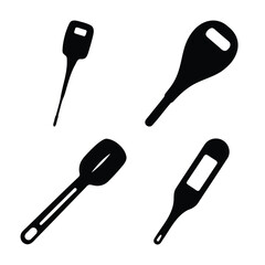 Collection of kitchen spatulas and digital thermometers icons