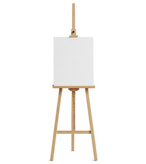 PNG. wooden easel with blank canvas. Wooden easel with blank canvas on transparent background.