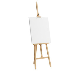 PNG. wooden easel with blank canvas. Wooden easel with blank canvas on transparent background.