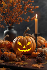 pumpkin and autumn leaves