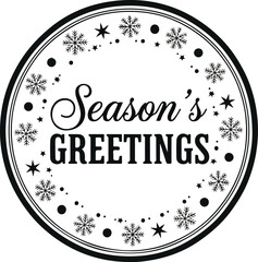 Black and White 'Season's GREETINGS' Holiday Vector with Snowflake Circle Frame isolated PNG with Transparent Background © hum lab