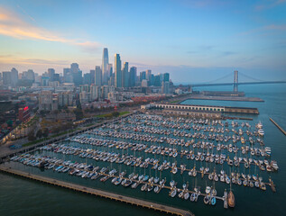 Aerial View of San Francisco Downtown and South Beach Harbor
