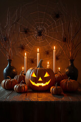 halloween pumpkin and candle