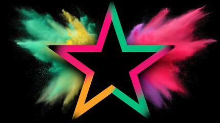 Vibrant star shape with colorful powder clouds on black background