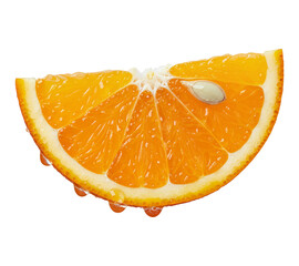 PNG. slice of orange. fresh slice of orange fruit with water drops isolated on transparent background. healthy vitamin fruit.