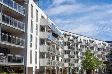 Modern multifamily apartment buildings seen in Oslo, Norway