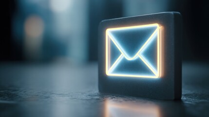 Neon email icon on transparent background