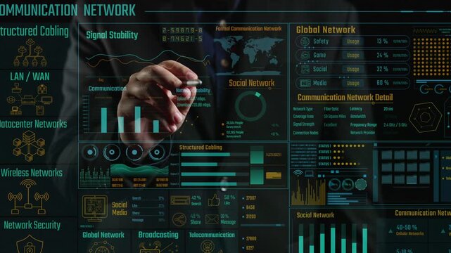 Discover a comprehensive visualization of a communication network, showcasing data metrics, structured cabling insights, and essential statistics for enhanced connectivity and performance. Cipher
