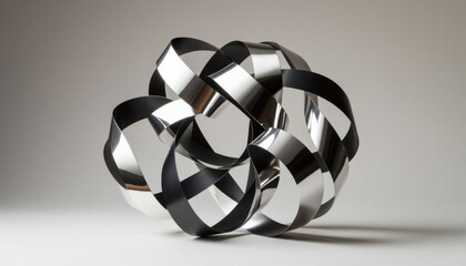 Abstract chrome ribbon sculpture