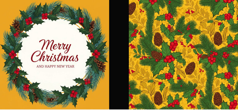 Vector Christmas cards set, holiday party card templates design featuring modern festive style, elegant Christmas typography, decorative ornaments, winter elements, snowflakes and seasonal icons, prem