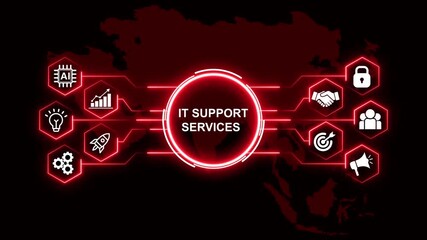 IT Support Services Digital Network with Icons. Business, Technology, Internet and network concept. Business icons on digital world map background. - Powered by Adobe