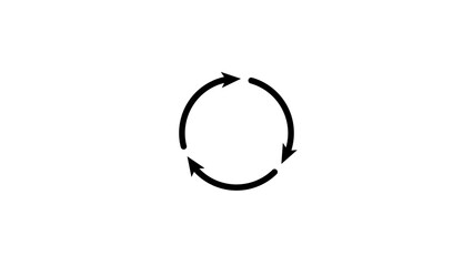 Three rotating arrows cycle icon, circular refresh loop symbol, rotation process indicator, continuous workflow, reload and recycle concept, business and technology infographic vector
